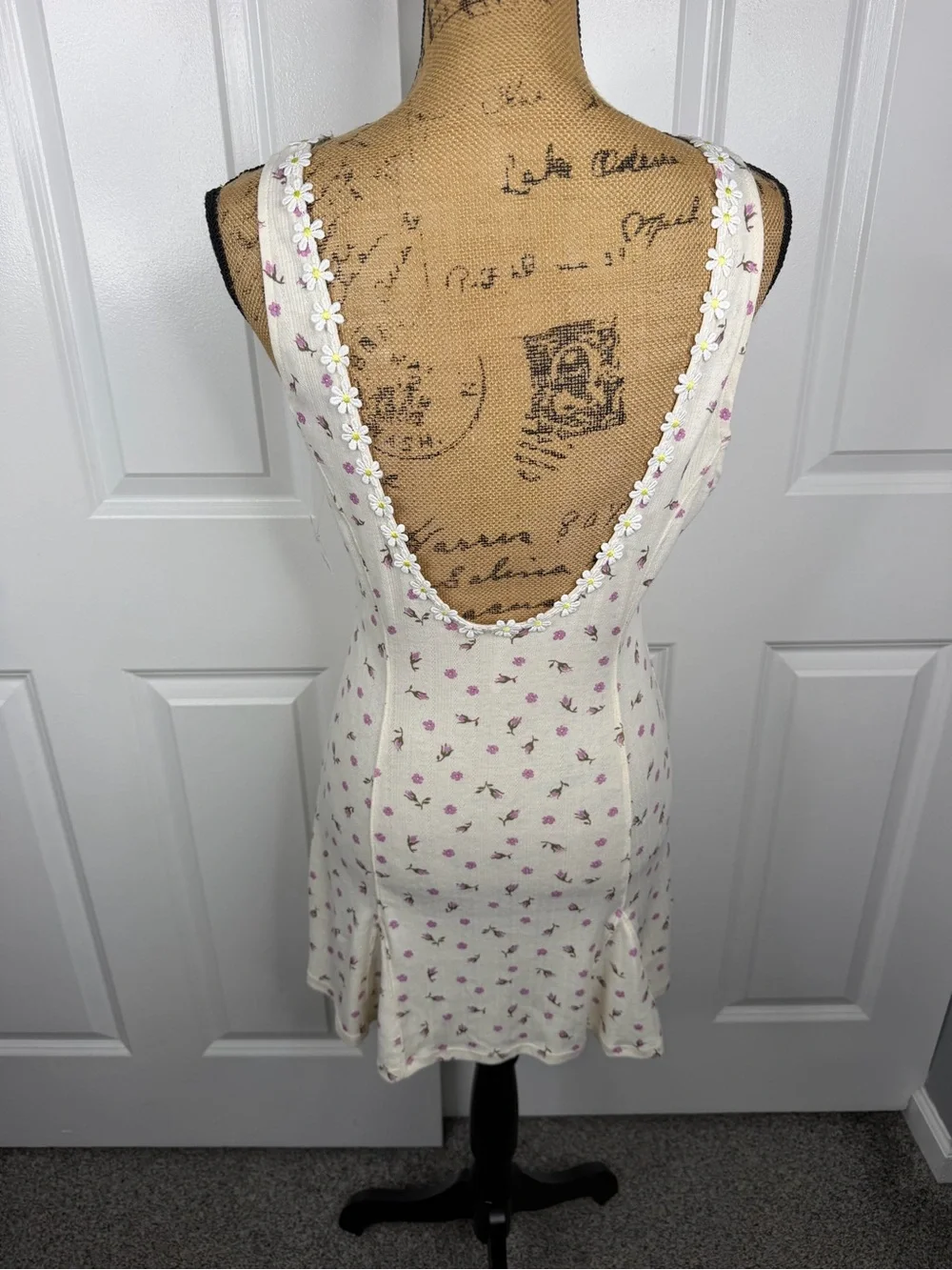Free People Size S Ivory Floral Daisy Trim Mini Dress NWT
